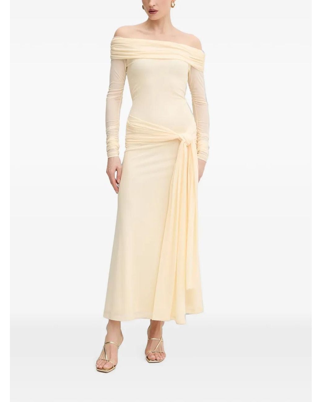 Bardot Natural Selina Off-Shoulder Ruched-Detail Maxi Dress