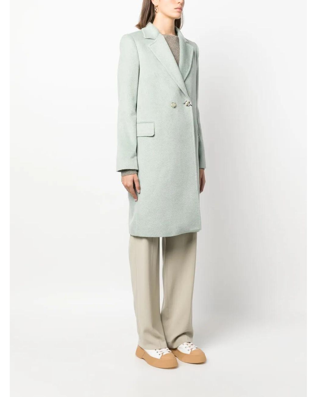 Twinset Blue Double-Breasted Midi Coat