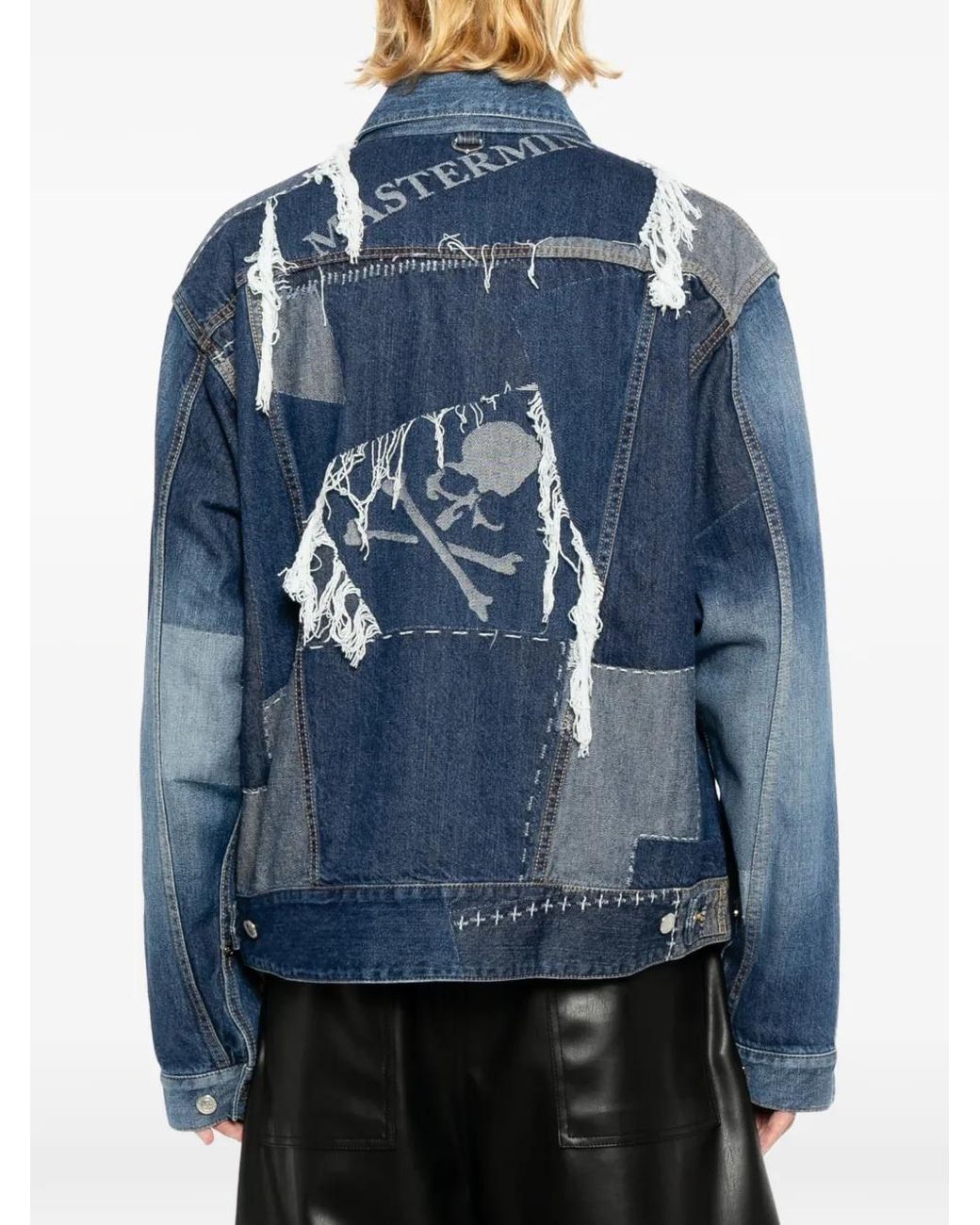 MASTERMIND WORLD Blue Patchwork Jacquarded Denim Jacket for men