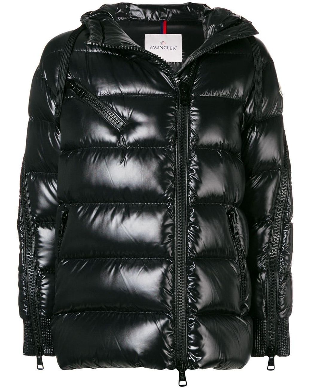 Moncler Zipped Sleeves Puffer Jacket in Black | Lyst