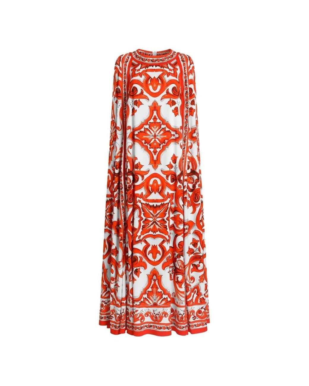 Dolce & Gabbana Red Exclusive Majolica-Print Charmeuse Dress
