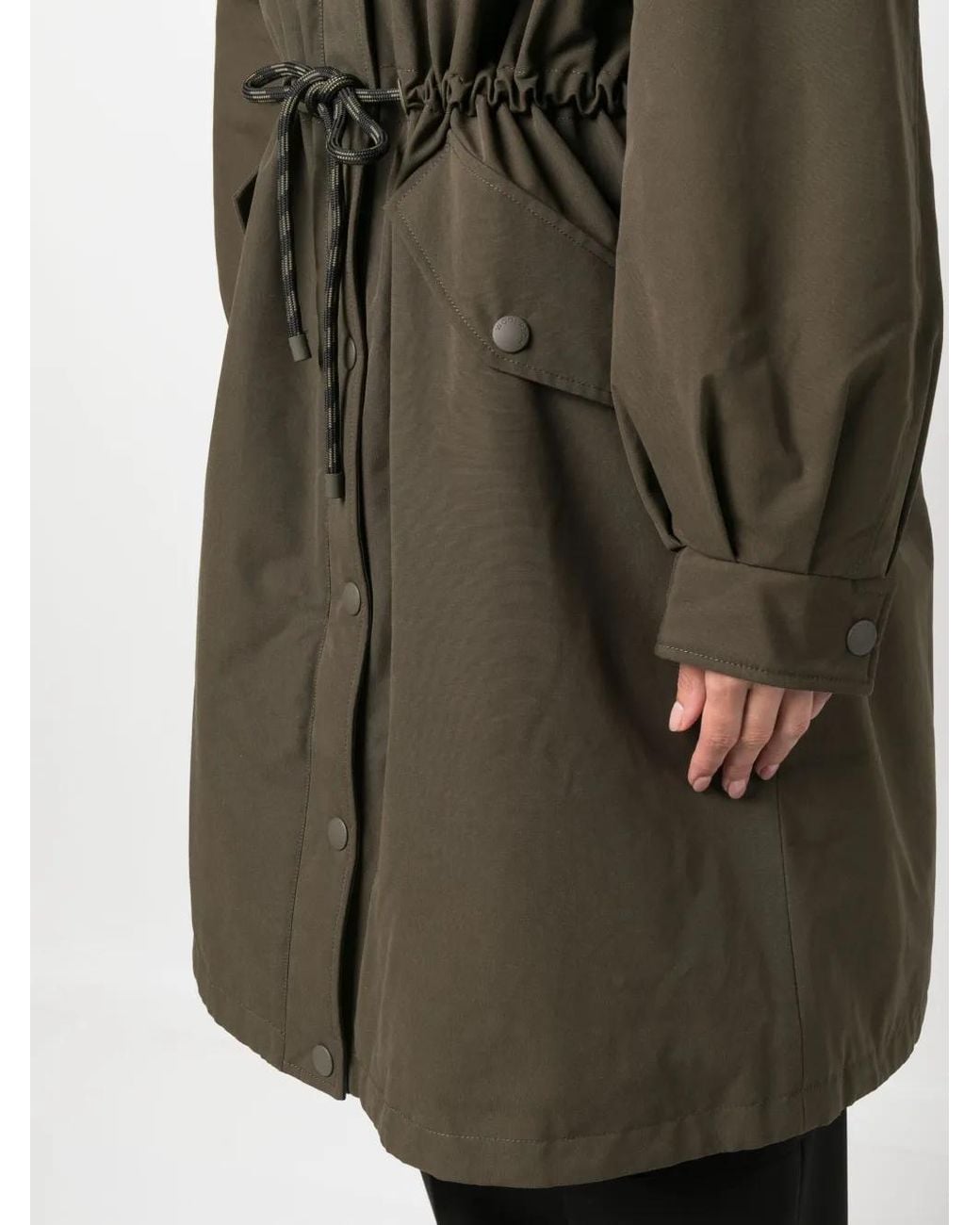 Woolrich Green Long-Line Drawstring Parka Coat