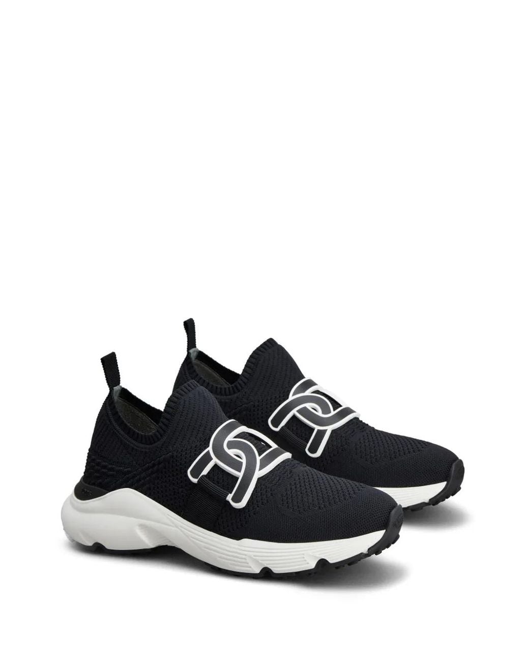 Tod's Black Knitted Applique Logo Slip-On Sneakers