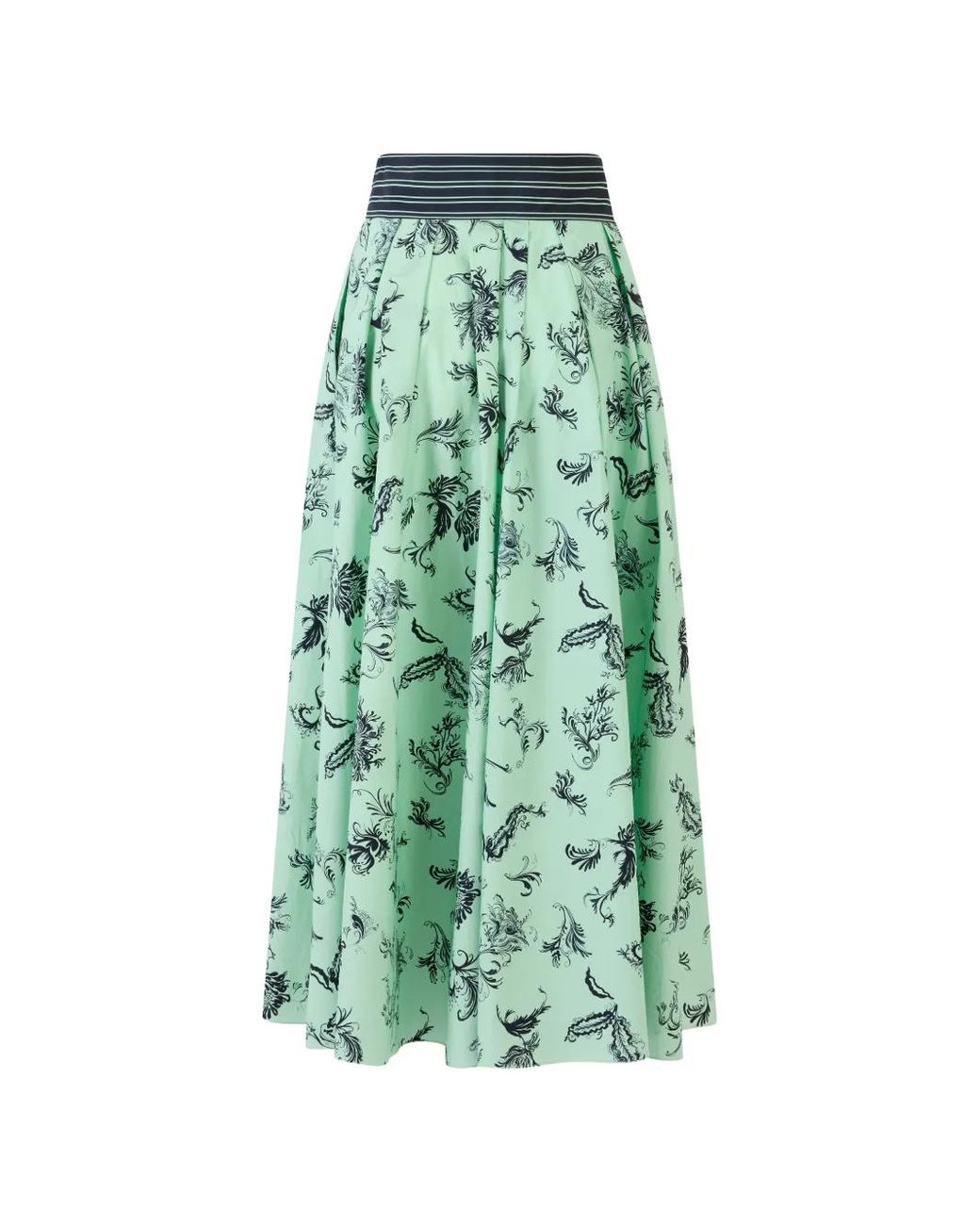Rosie Assoulin Green Tie Pleated Floral Skirt