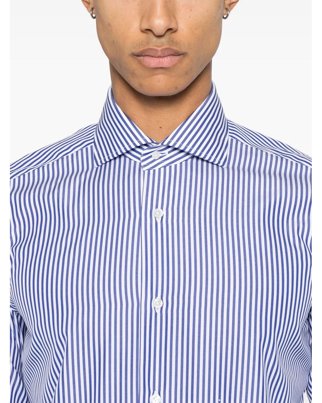 Barba Napoli Blue Cotton Shirt for men