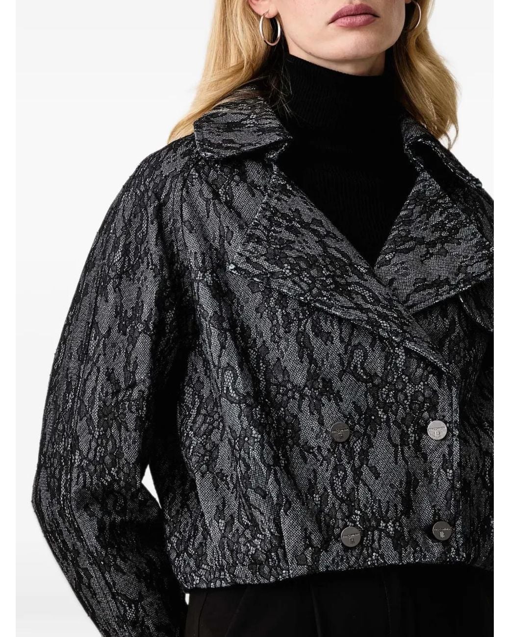 Fracomina Black Lace-Pattern Cropped Jacket