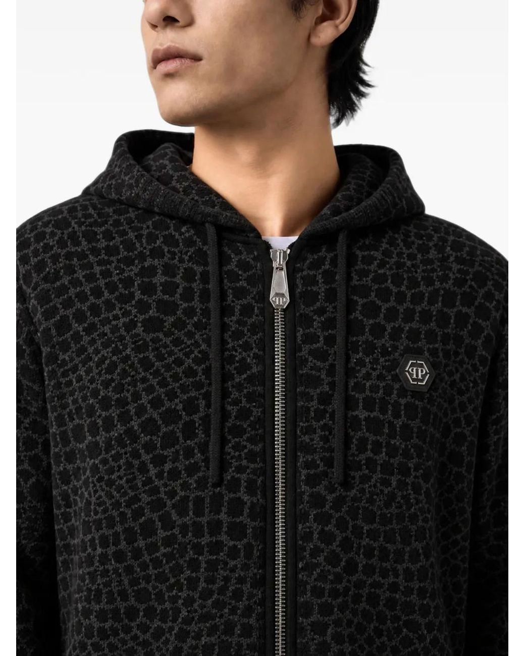 Philipp Plein Black Wool Cashmere Zip Hoodie Cocco for men