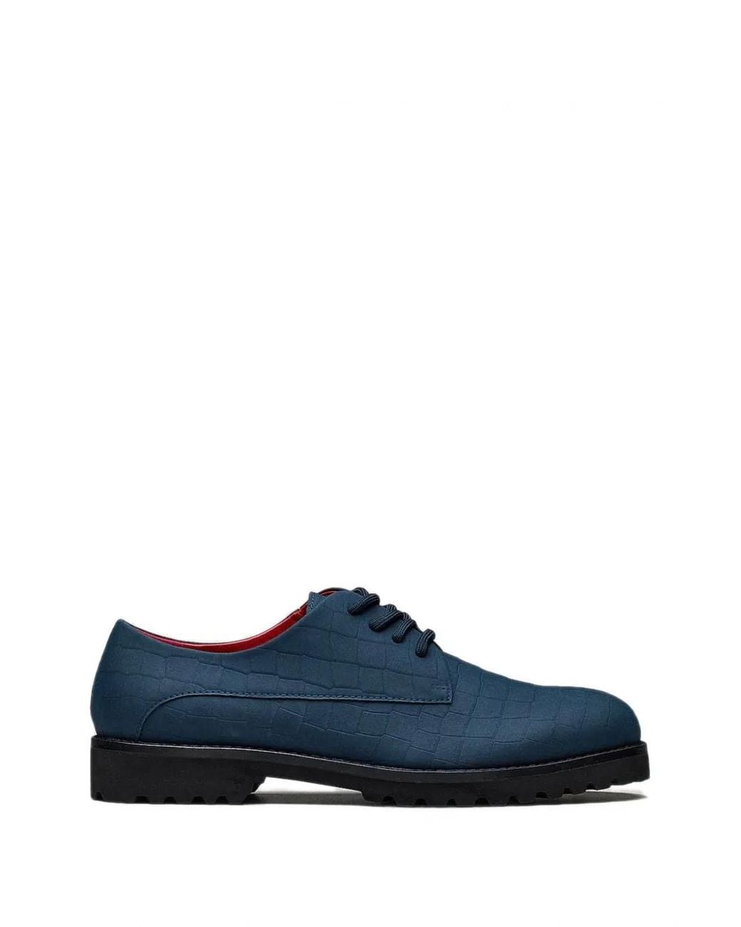 HIDE & JACK Blue Spencer Croc-Effect Derby Shoes