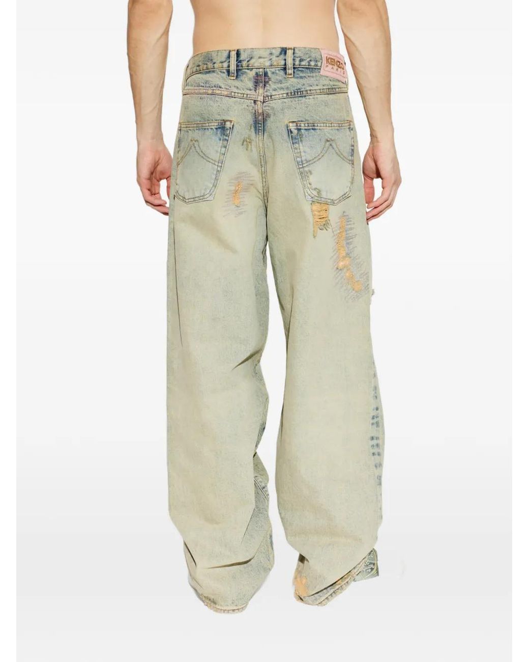 KENZO Green Distressed Bleached-Effect Jeans for men