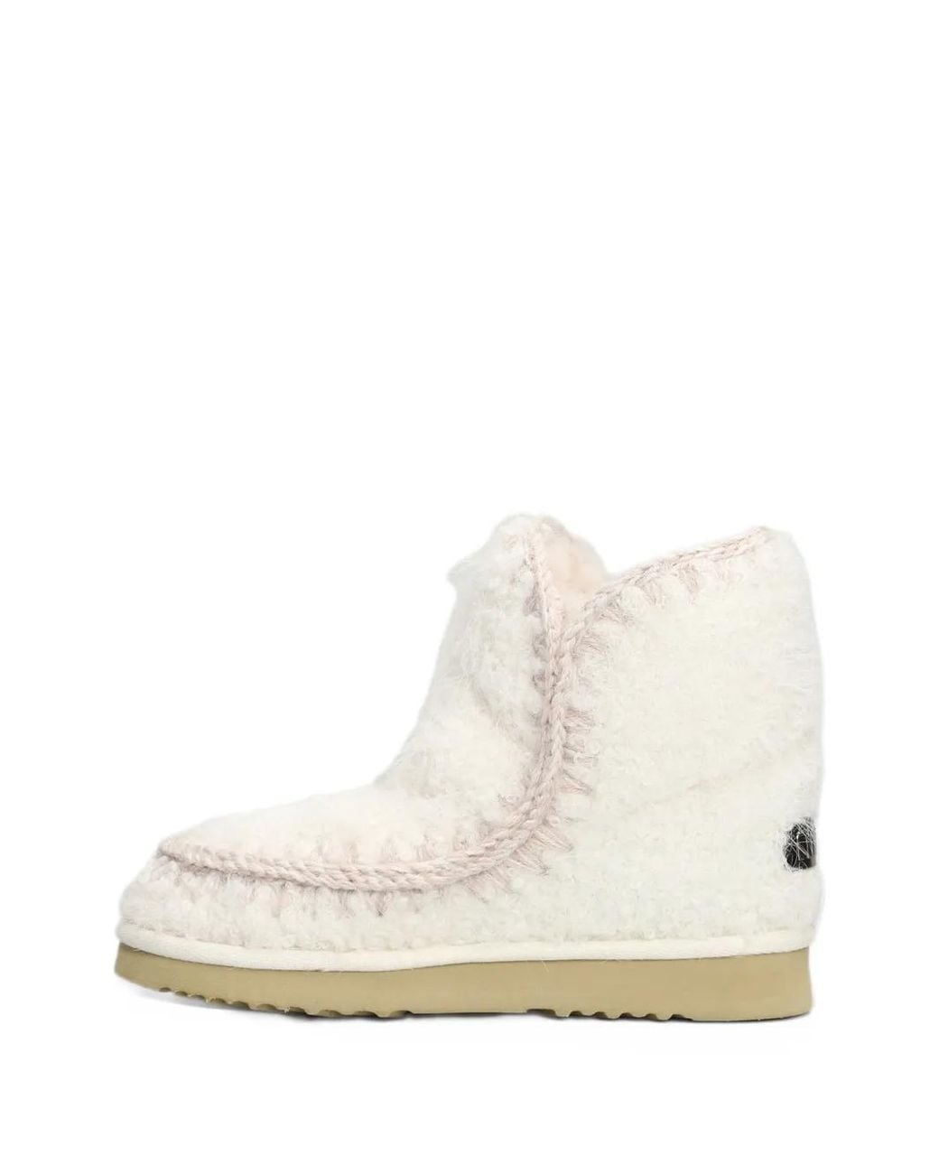 Mou White Eskimo Crochet-Trim Sheepskin Ankle Boots