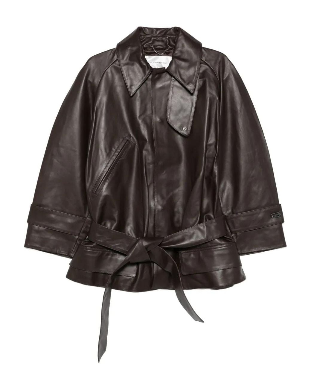 Victoria Beckham Black Belted Leather Coat