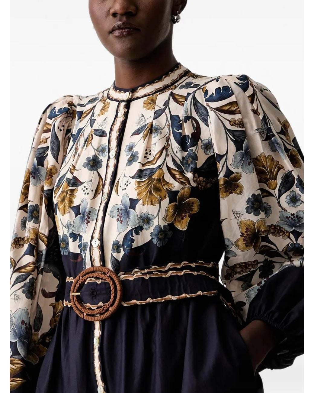 Farm Rio Black Belted Floral-Print Mini Dress