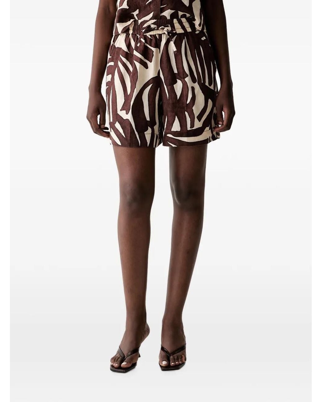Benetton Black Leaf-Print Drawstring Mini Shorts