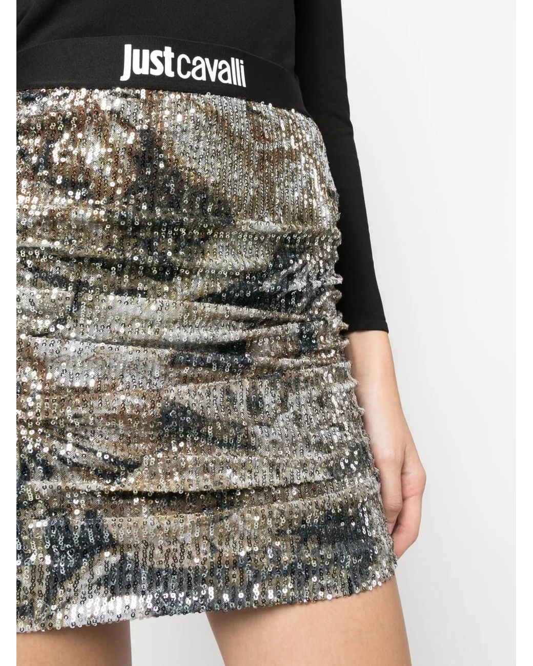 Just Cavalli Gray Sequined Ruched Skirt