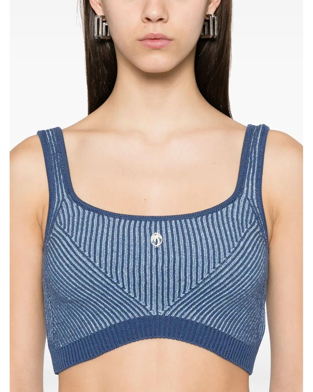 Palm Angels Blue Ribbed-Knit Tank Top