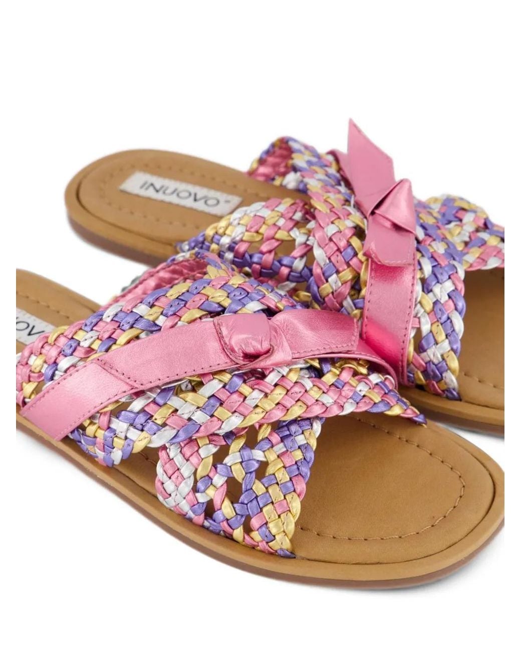 Inuovo Pink Braided Bow-Detail Sandals