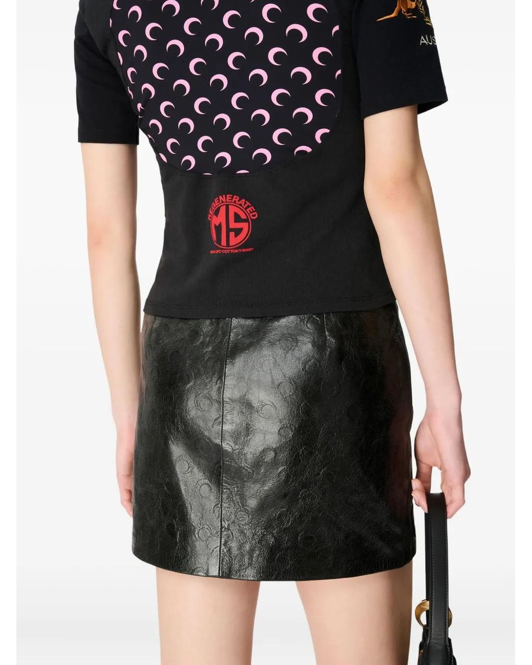 MARINE SERRE Black Glossy Moon Leather Skirt