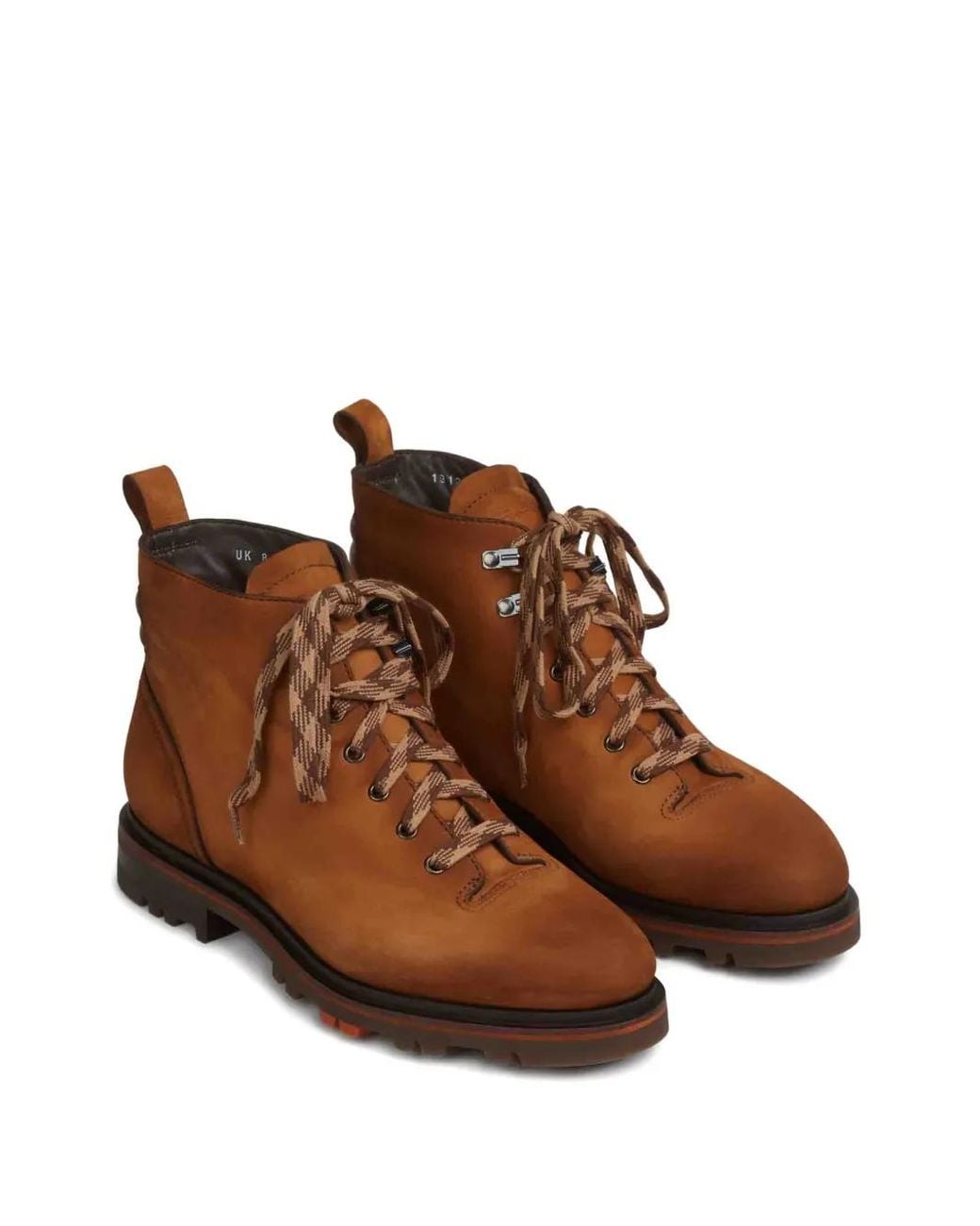 Santoni Brown Lace-Up Round-Toe Boots for men