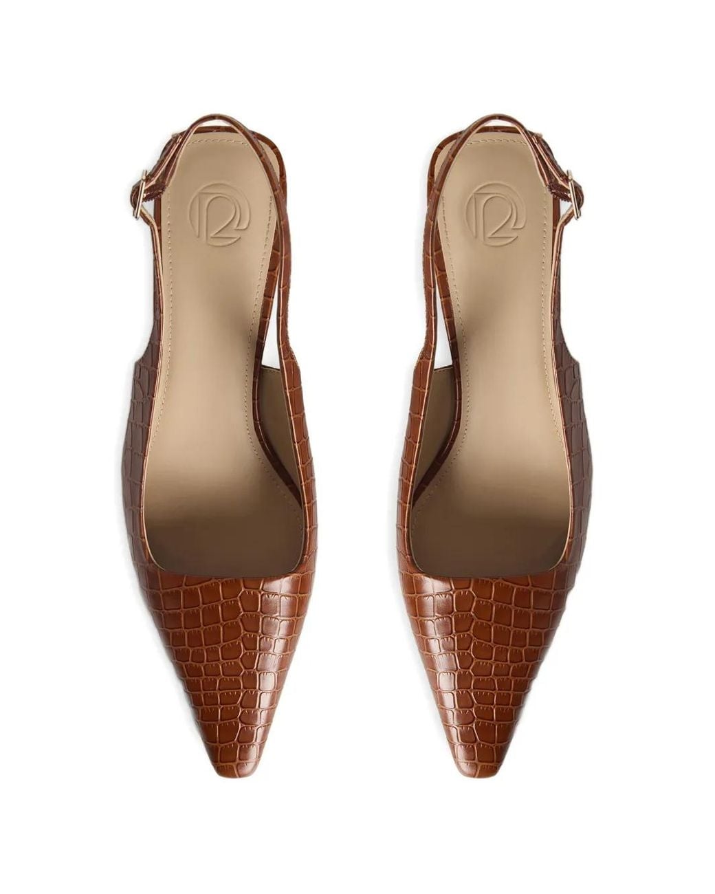12 STOREEZ Brown Leather Slingback Pumps