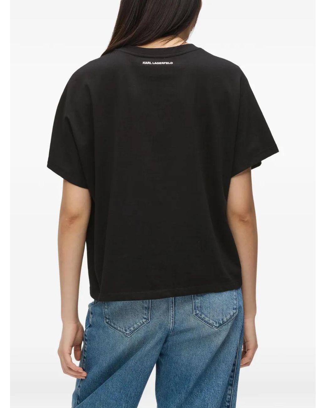 Karl Lagerfeld Black Signature Rope Detail T-Shirt