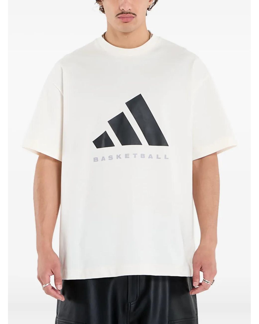 Adidas White Basketball Logo-Print T-Shirt