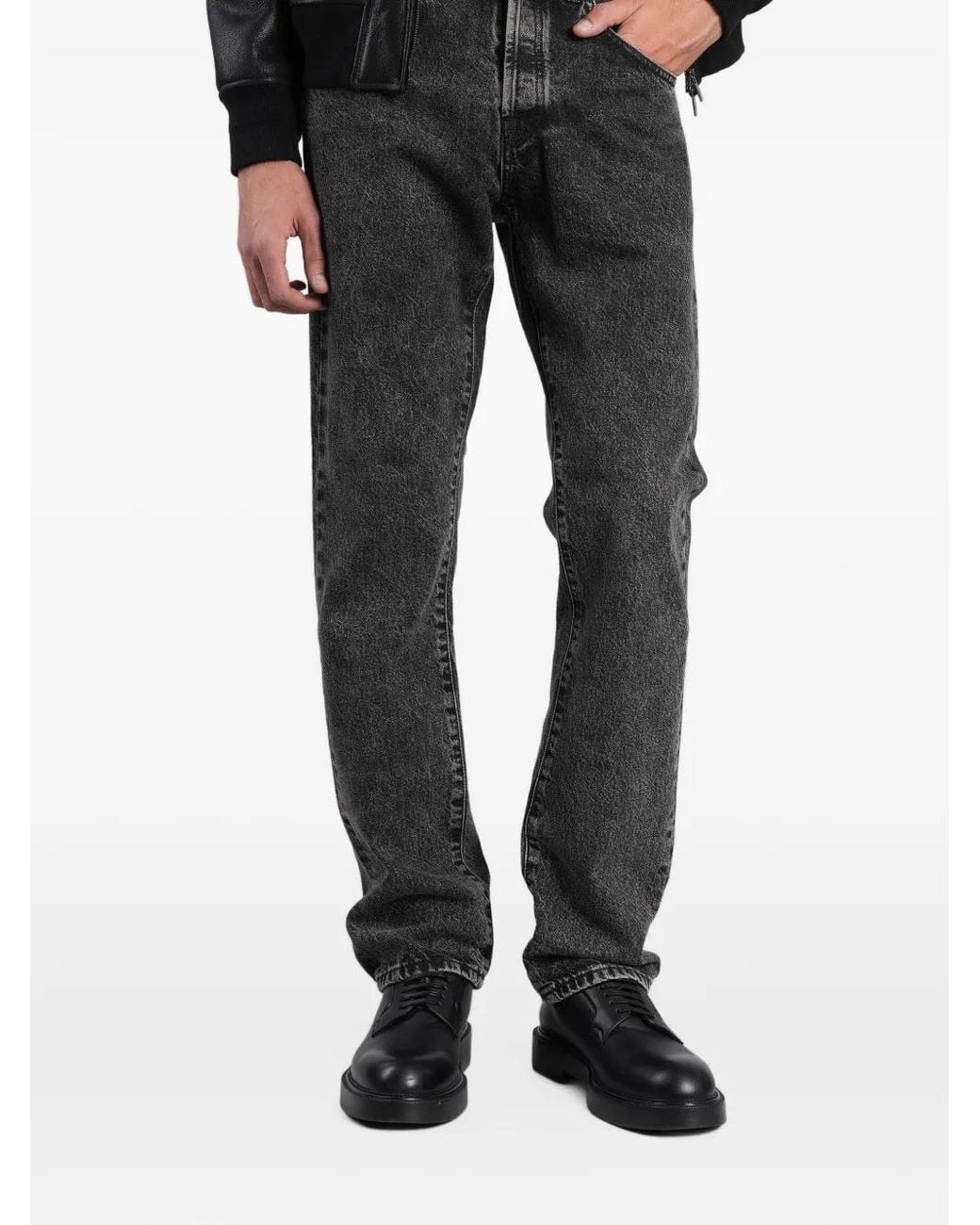 PT Torino Black Relax Acid-Wash Logo-Patch Jeans for men