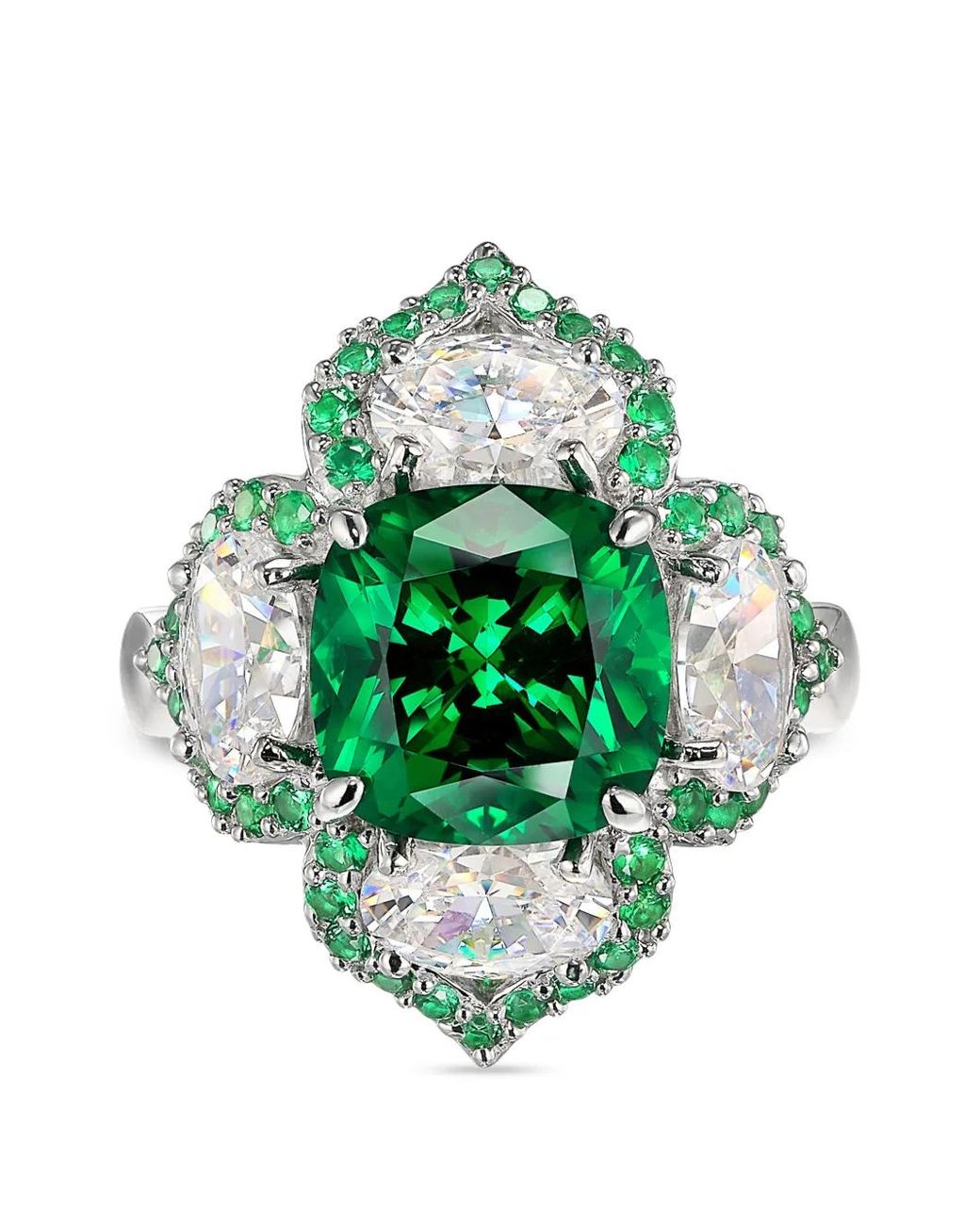 Anabela Chan Green Bague Lotus Sertie D'Émeraudes