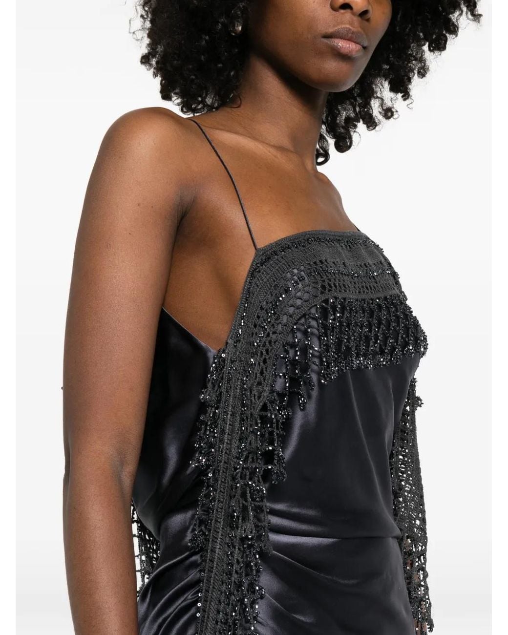Christopher Esber Black Droplet Bead Crochet Maxi Dress