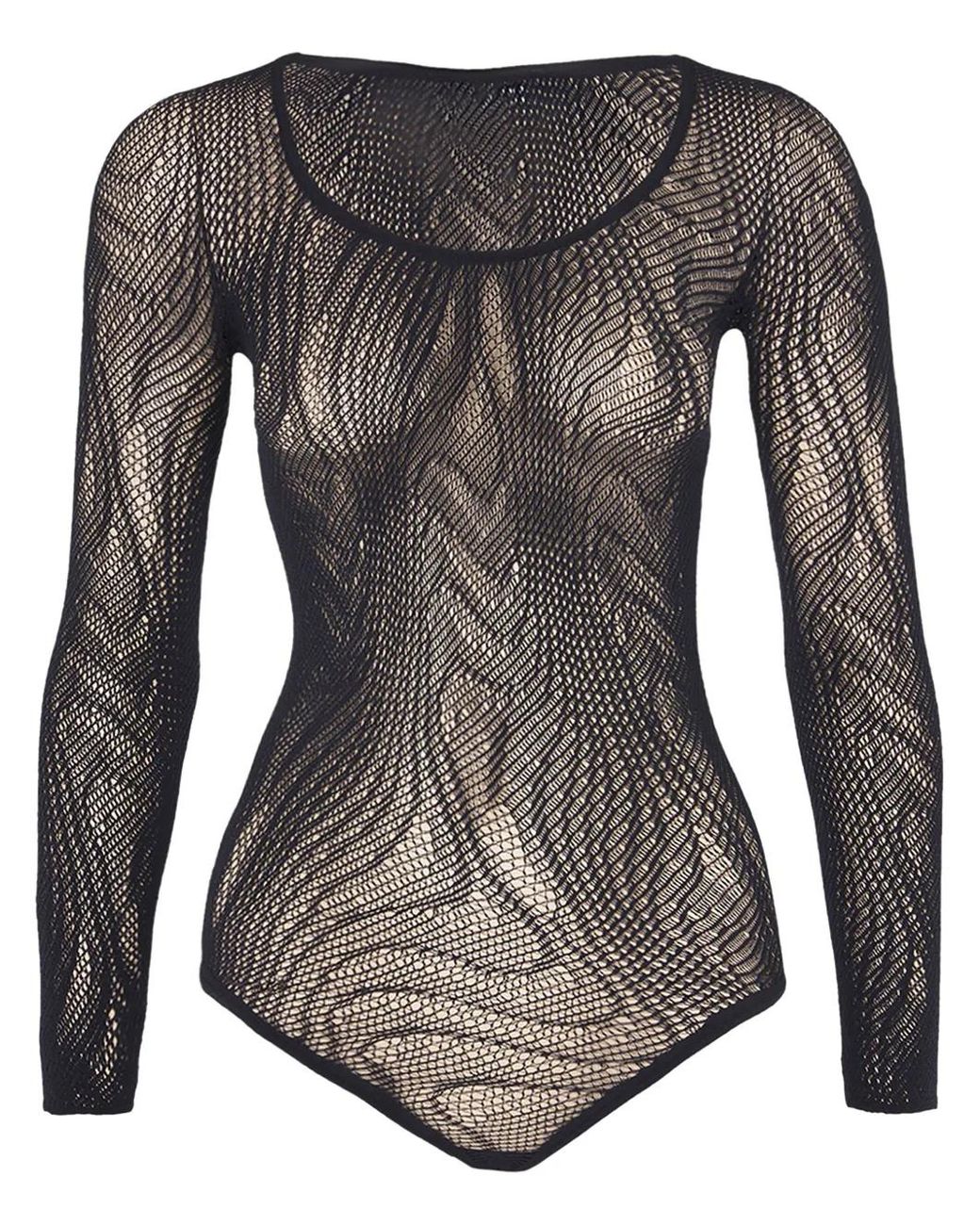 Wolford Black Snake Net String Bodysuit