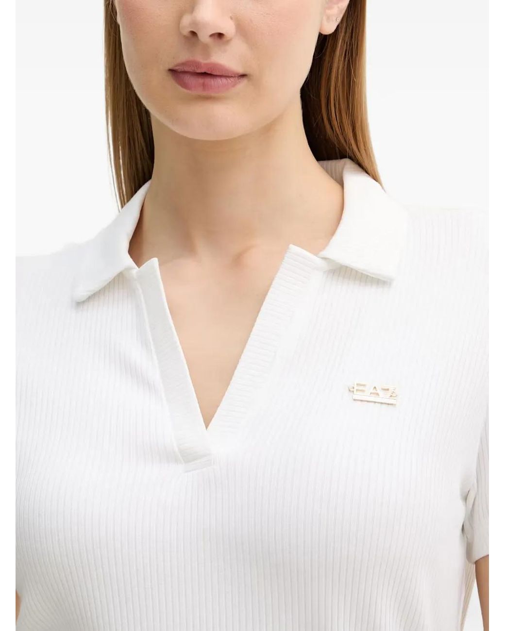 EA7 White Polo-Collar T-Shirt