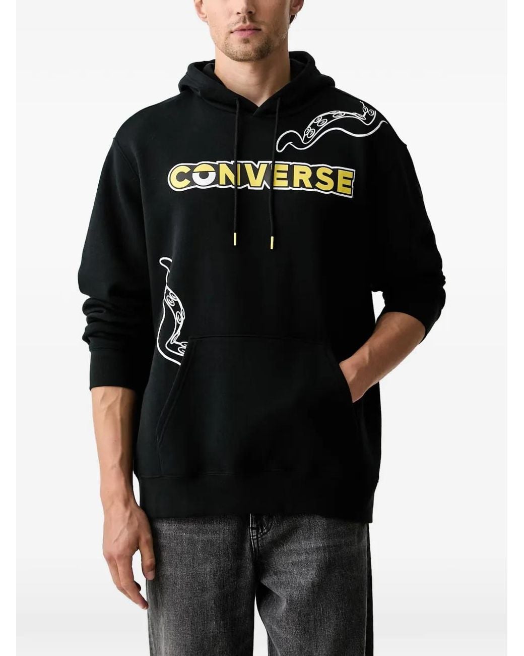 Converse Black X Minions Logo-Print Drawstring Hoodie