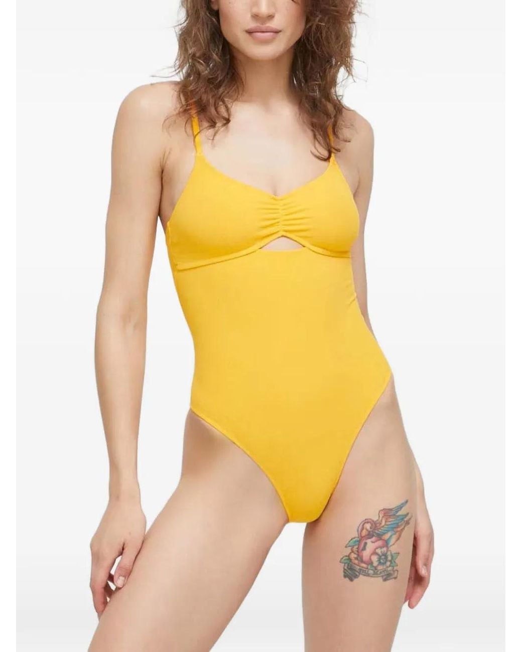 Benetton Yellow Cut-Out Ruched Swimsuit