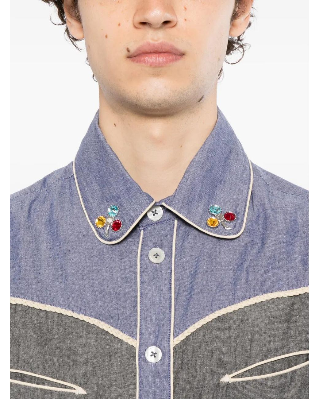 Bode Gray Braid Chambray Shirt for men