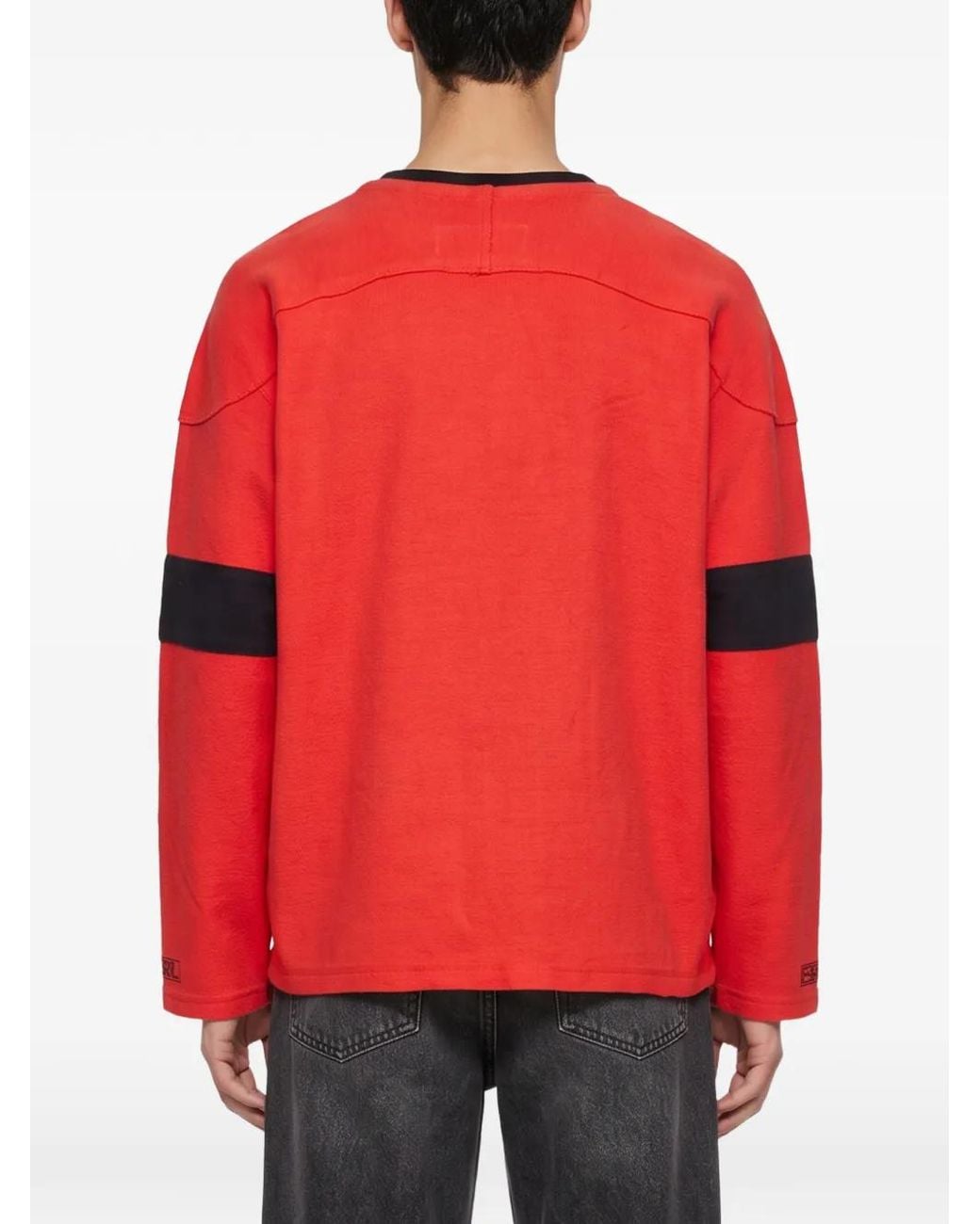 ERL Red California Lace-Up Logo-Patch Sweater