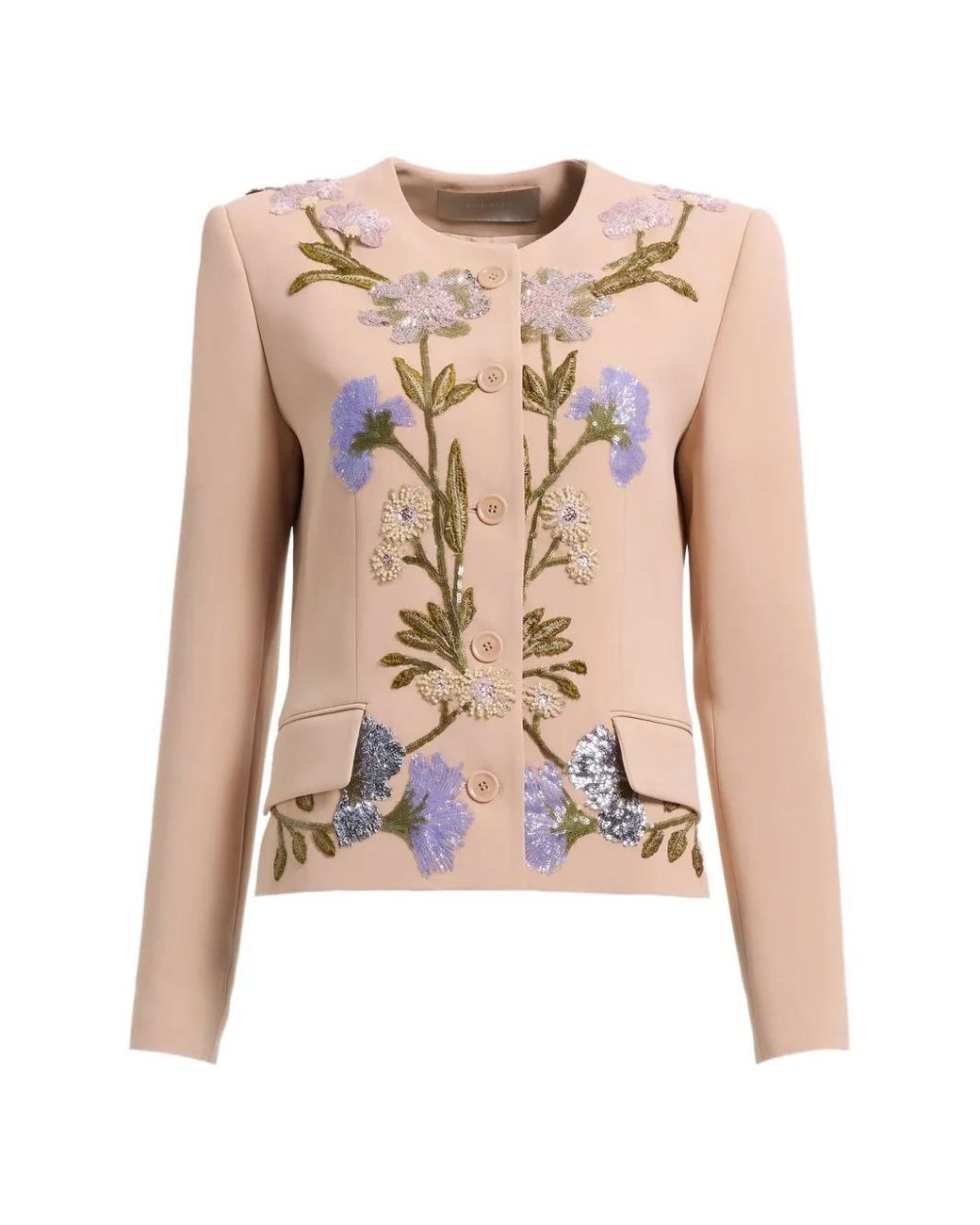 Elie Saab White Sequin-Embellished Floral-Embroidered Jacket