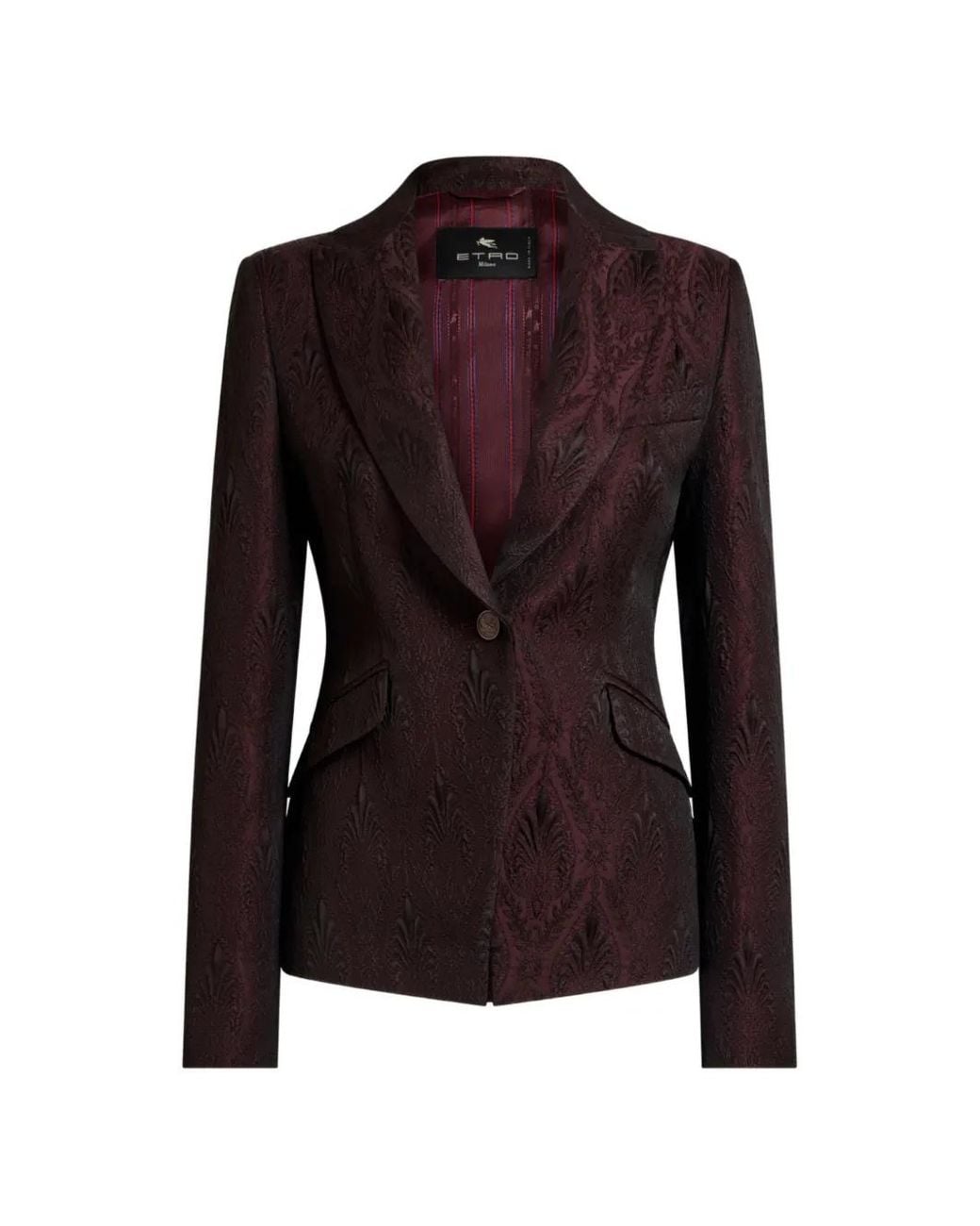 Etro Purple Single-Breasted Jacquard Jacket With Floral Medallion Motif