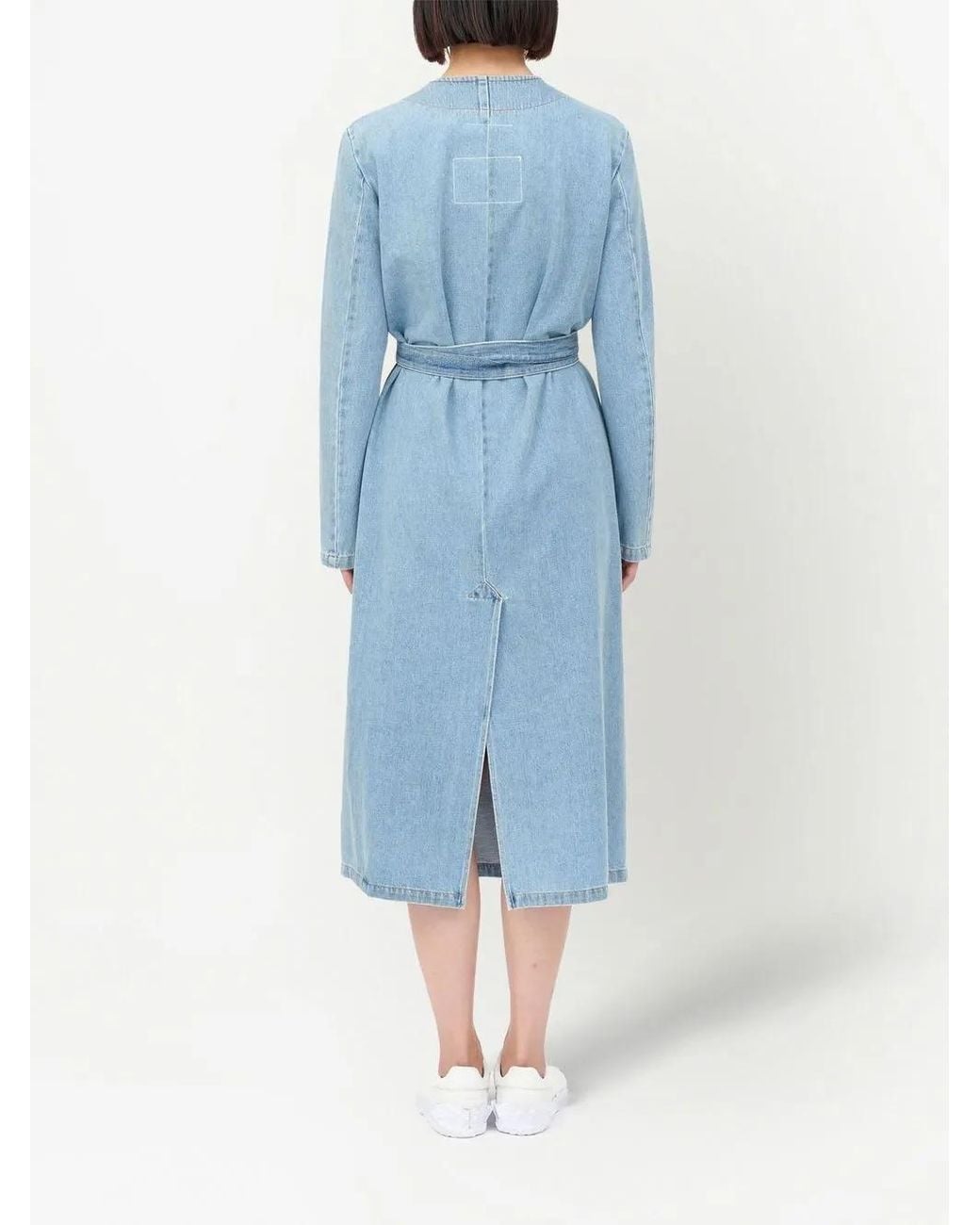 MM6 by Maison Margiela Blue Collarless Trench Coat