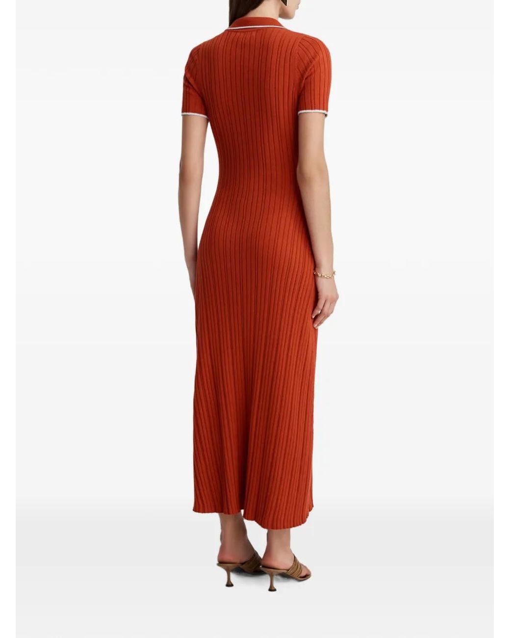 Anna Quan Red Penelope Ribbed-Knit Contrast-Trim Midi Dress