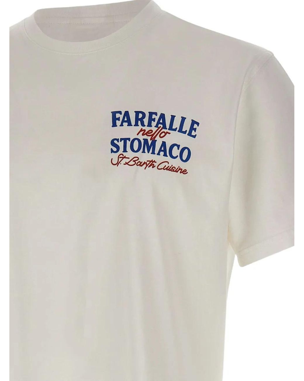 Mc2 Saint Barth White Portland T-Shirt With Farfalle Nello Stomaco Print for men