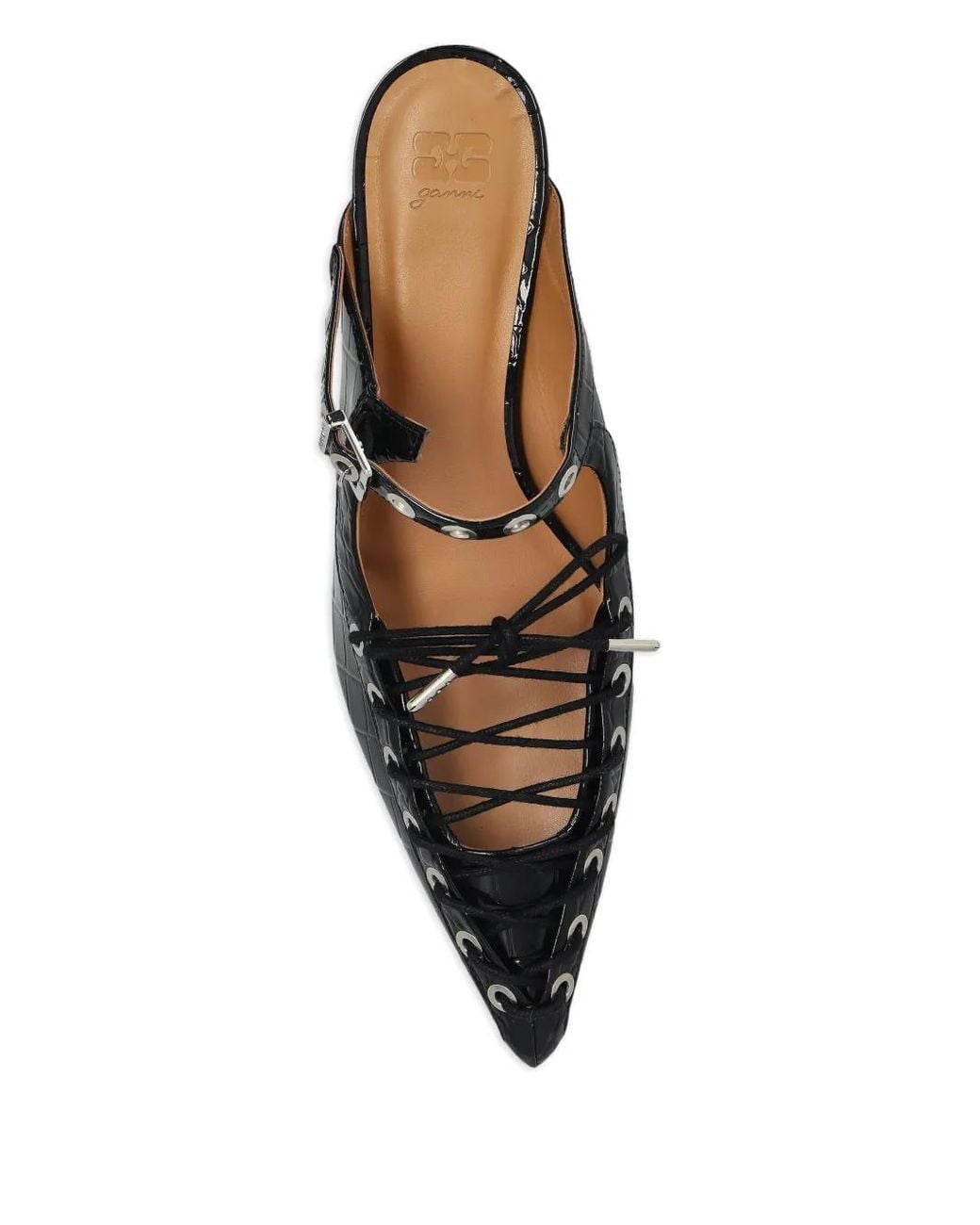 Ganni Black 50Mm Buckle-Fastening Lace-Up Mules