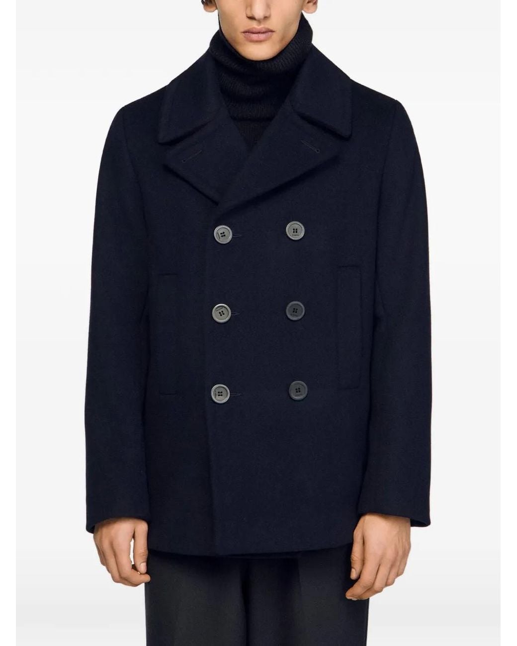 Sandro Black Straight-Fit Wool-Blend Coat for men