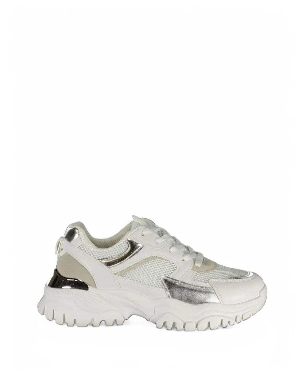 Laura Biagiotti White Panelled Metallic-Effect Sneakers