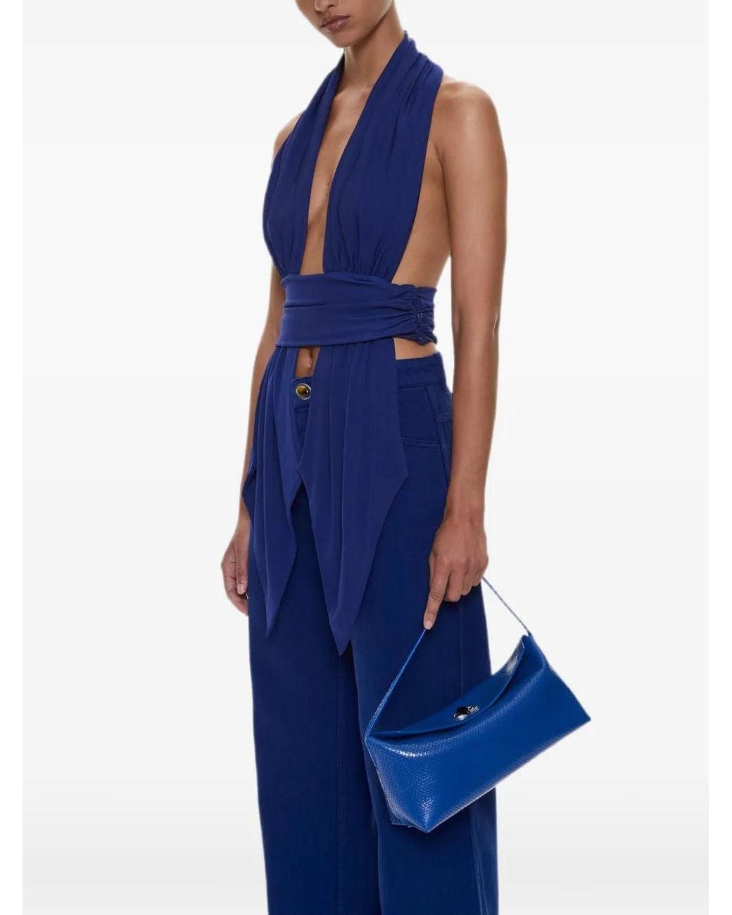 Christopher Esber Blue Scarf-Draped Halterneck Top