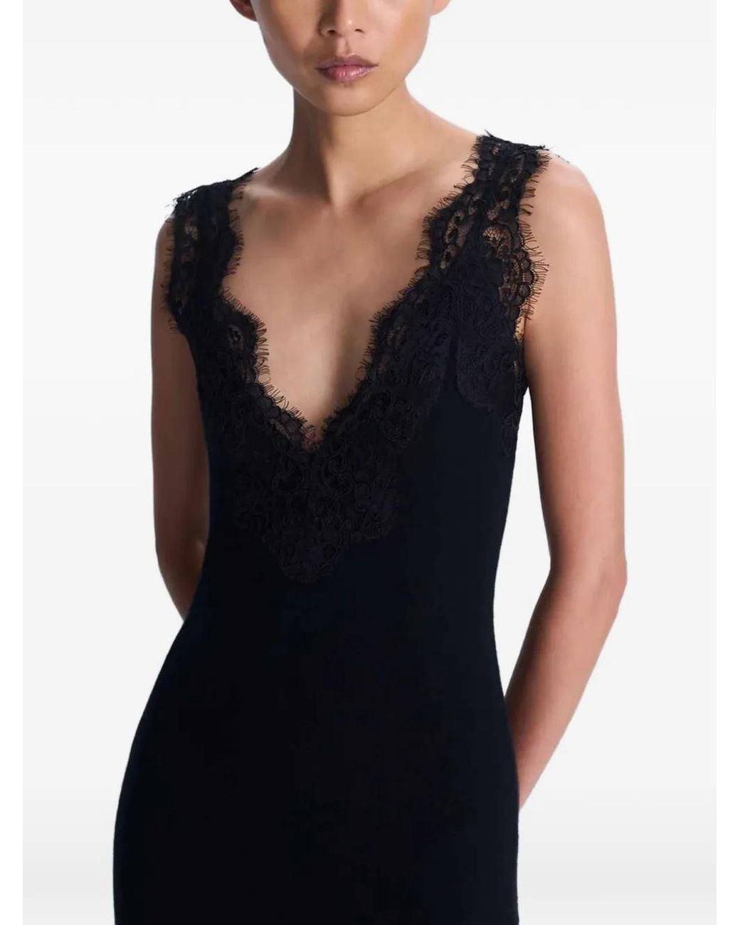 Jonathan Simkhai Black Lace-Trim Cashmere Midi Dress