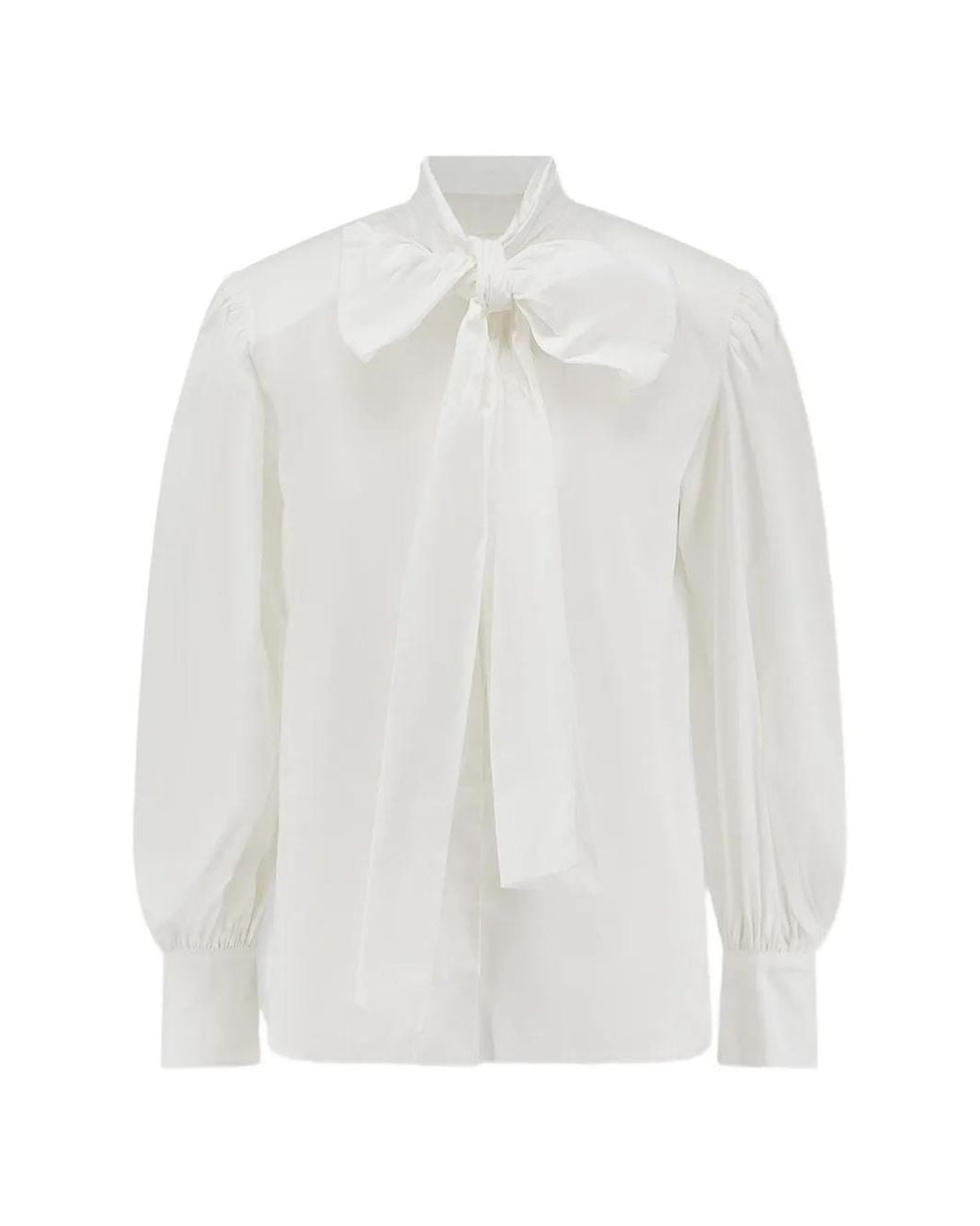 ACTUALEE White Bow Puff-Sleeve Blouse