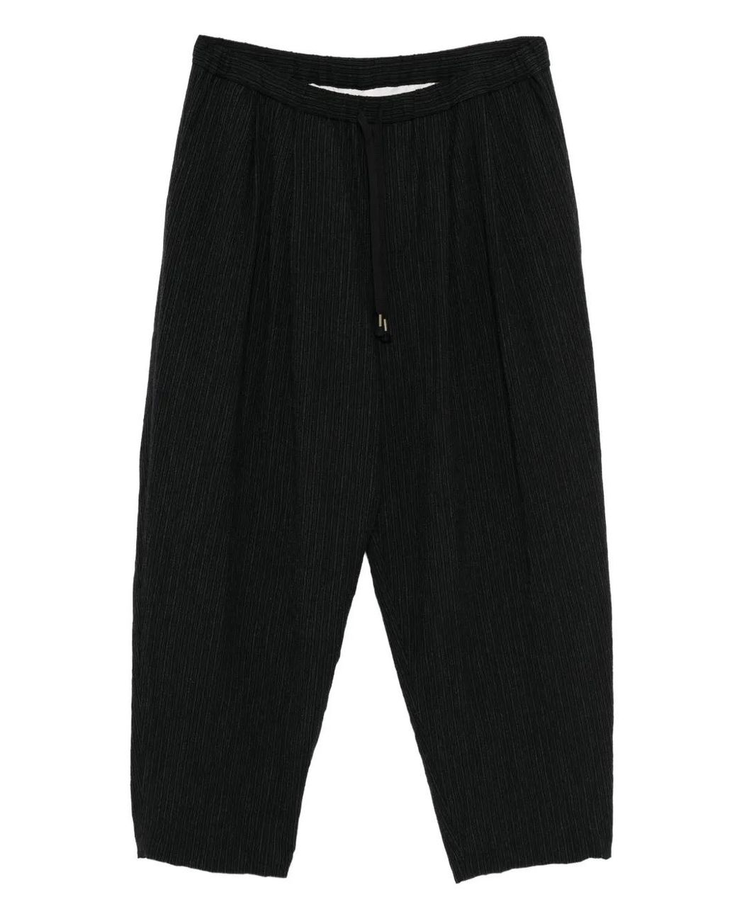 CALMLENCE Black Double Pleated Tapered Trousers for men