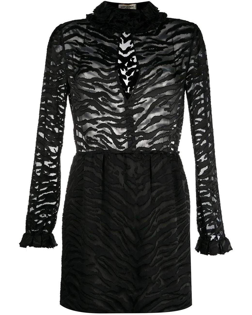 Saint Laurent Black Zebra Print Sheer Dress