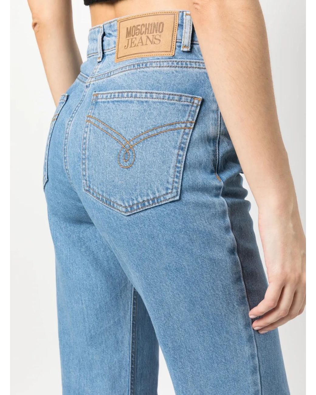 Moschino Blue Raw-Cut Mid-Rise Flared Jeans