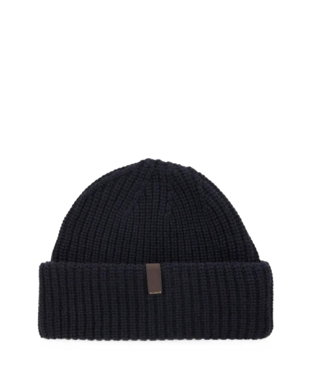 Slowear Blue Ribbed-Knit Logo-Patch Beanie Hat for men