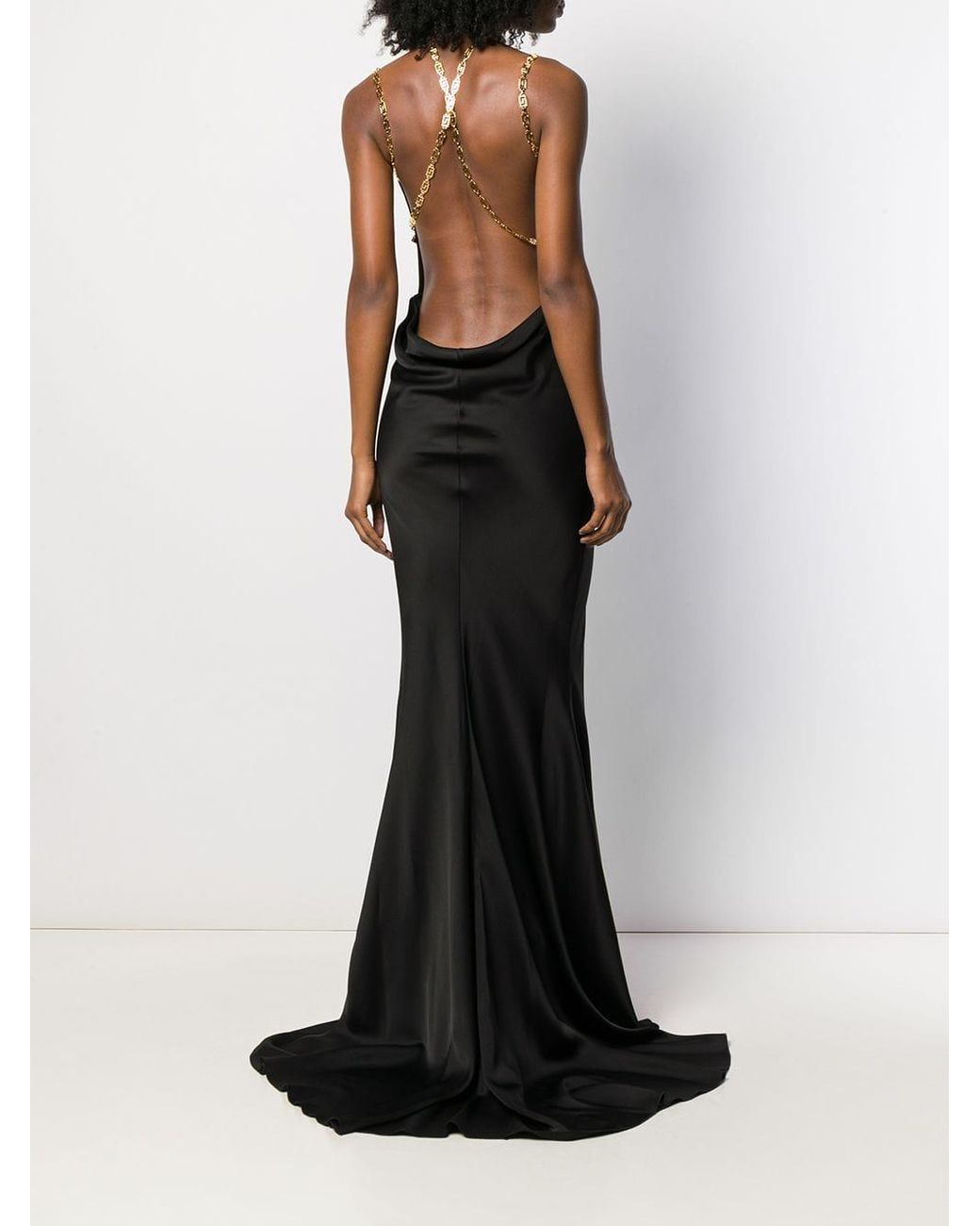 versace black dress with chains Chain Link Evening in finish mini dress featuring EMPLOYEE SAMPLE SALE Beaded Bodice Long Formal Size:USA 14 (XXL)/46 in.(117 cm)Garment Chest